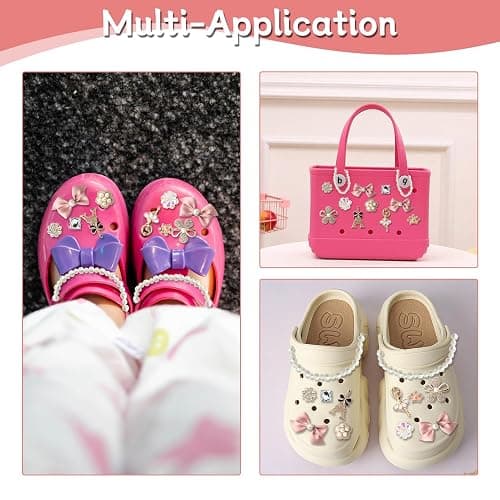 12PCS Pink Bow Shoes Charms for Girls and Women, Bling Crystal Shoe Accessories for Crocs DIY Clog Decorations Cute Pink Shoes Charms for Kids and Adults Birthday Present Party Gifts thumbnail 4