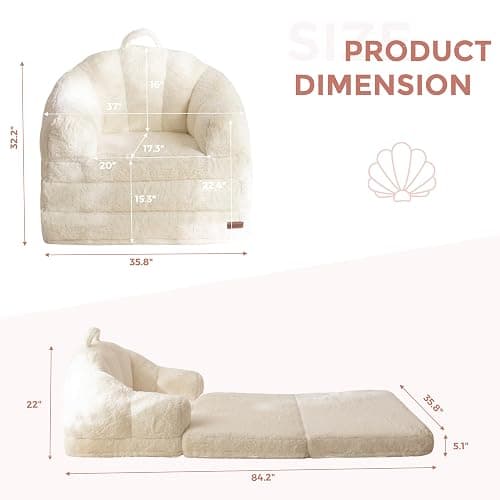 MAXYOYO Folding Sofa Bed, 2 in 1 Convertible Sofa to Lounger Comfy Single Bean Bag Chair for Adults, Floor Sleeper Couch with Handle, Faux Fur Couch Bed for Living Room Bedroom, Beige thumbnail 3