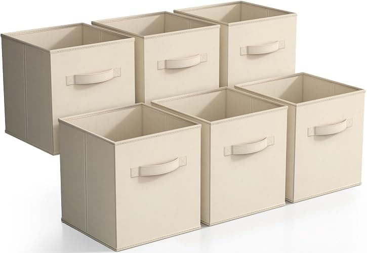 Sorbus Foldable Storage Cubes - 6 Fabric Baskets for Organizing Pantry, Closet, Shelf, Nursery, Playroom, Toy Box - 11 Inch Dual Handle Collapsible Closet Organizers and Storage Bins (Beige) - Image 1