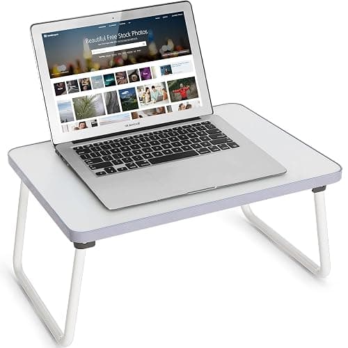 Lap Desks Laptop Tray for Bed or Couch, Breakfast Serving Tray with Folding Legs,Portable & Lightweight Mini Table, Laptop Stand for Working, Reading and Writing,White - Image 1