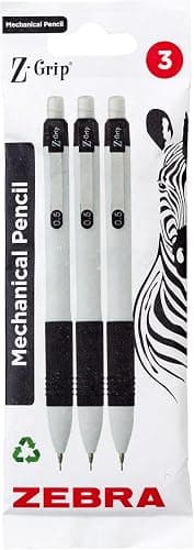 Zebra Pen Z-Grip Mechanical Pencils - Fine Tip Refillable, Retractable Pencil with Eraser and Comfort Grip - 0.5mm, White Barrel, 3 Pack - Image 1