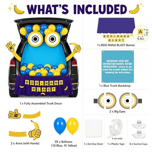 Halloween Yellow Trunk or Treat Car Decorations Kit | Cute Yellow Cartoon Trunk or Treat Decor for Truck SUV,Funny Halloween Car Decor for Car Archway Garage thumbnail 2