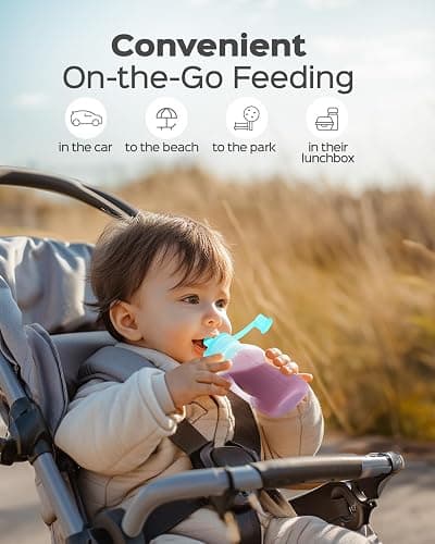 Silicone Reusable Baby Food Pouches with Straws, 2 Pack Leakproof Refillable Squeeze Pouches, Dishwasher, Freezer, Microwave Safe, 5OZ Baby Food Storage for Homemade Puree, Yogurt thumbnail 7