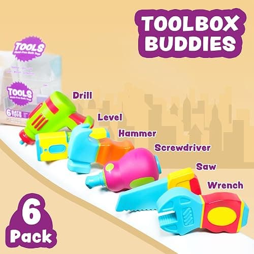 Tub Works® Tools™ Mold Free Bath Toys, 6 Pack | Sealed, No Hole Bath Toys Design Keeps Moisture Out | Soft, Squeezable & Float on Water | Easy-Grip Baby & Toddler Bathtub Toys | Great for Baby Pools thumbnail 4