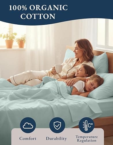 LANE LINEN Full Size Bed Sheet Set 100% Organic Cotton Soft - French Blue | Full Sheets In GOTS Certified Organic Cotton Percale - Crisp Cool Percale Weave, Great For Gifting, Best-Value Organic Cotton thumbnail 6