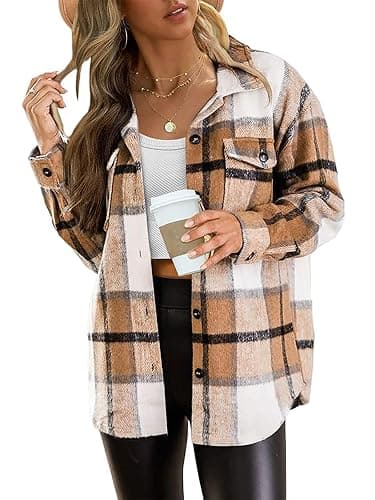AUTOMET Womens Fall Outfits Fashion Clothes Shackets Flannel Plaid Button Down Long Sleeve Shirts Jackets - Image 1