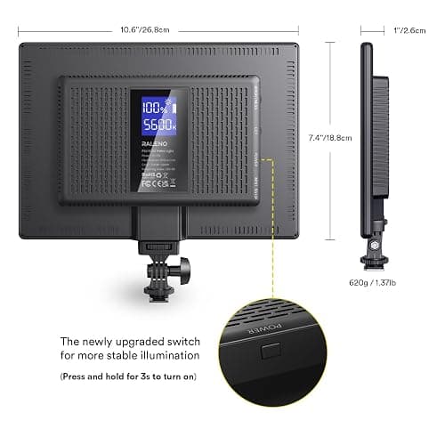 RALENO 19.5W LED Video Soft Light Panel, 650Lux/m 13" Camera Panel Light Built-in 8000mAh Battery, CRI>95 2500-6500K Photography Studio Lights for TikTok YouTube Video Recording Photography Streaming thumbnail 5