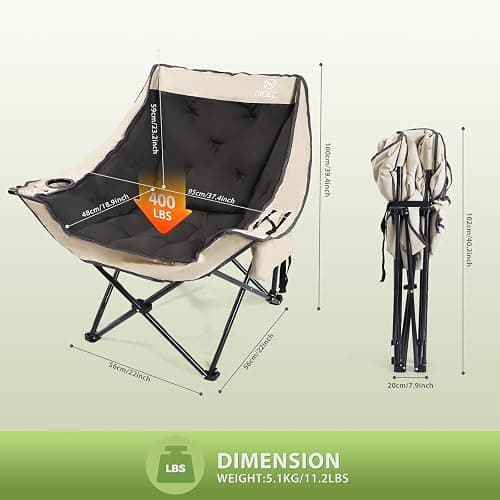 Nice C Padded Camping Chair, Oversized Camping Chairs, Oversized Thick Padded Folding Chairs, Outdoor Sports Chair, Heavy Duty, with Cooler Bag, Cup Holder, Side Pockets (2 Pack) thumbnail 3