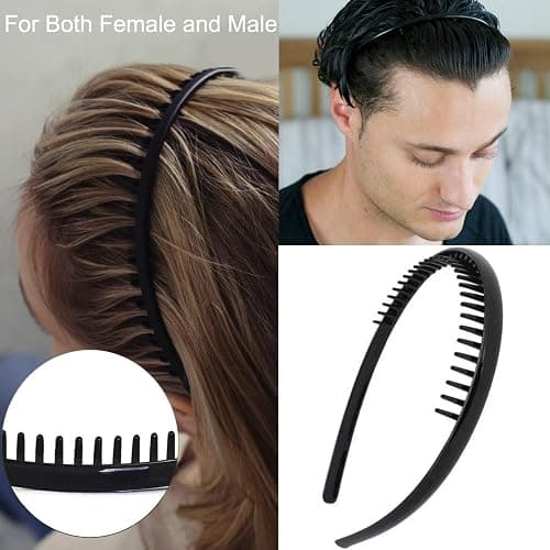 ULTIMUTE 8 PCS Fashion No Slip Effortless Plastic Headbands with Teeth Comb Black Skinny Hair Accessories Bands for Women Men Teen Girls, Matte Black thumbnail 3