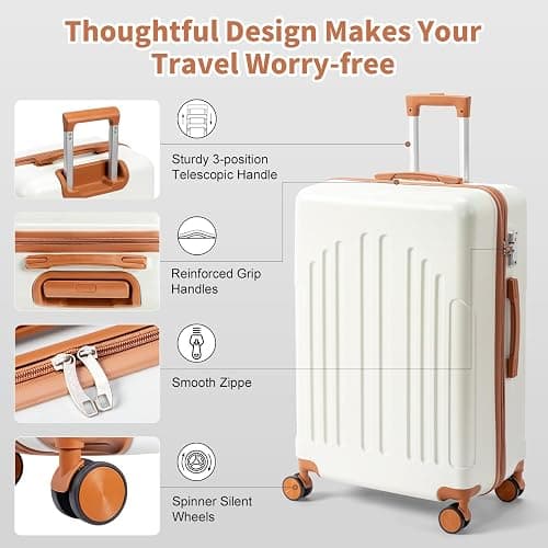 Karl home Luggage Sets 3 Piece, ABS Hardside Suitcase Set with Double Spinner Wheels & TSA Lock for Travel Business, 3-Piece Set (20/24/28), White & Brown thumbnail 7