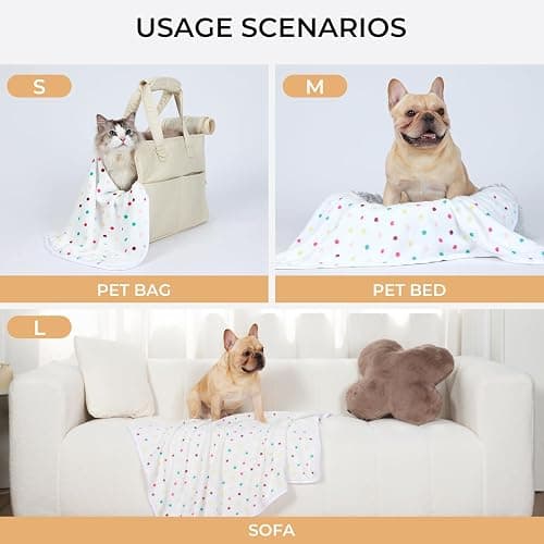 1 Pack 3 Blankets Super Soft Cute Dot Pattern Pet Blanket Flannel Throw for Dog Puppy Cat Beige/Brown/Pink Small thumbnail 2