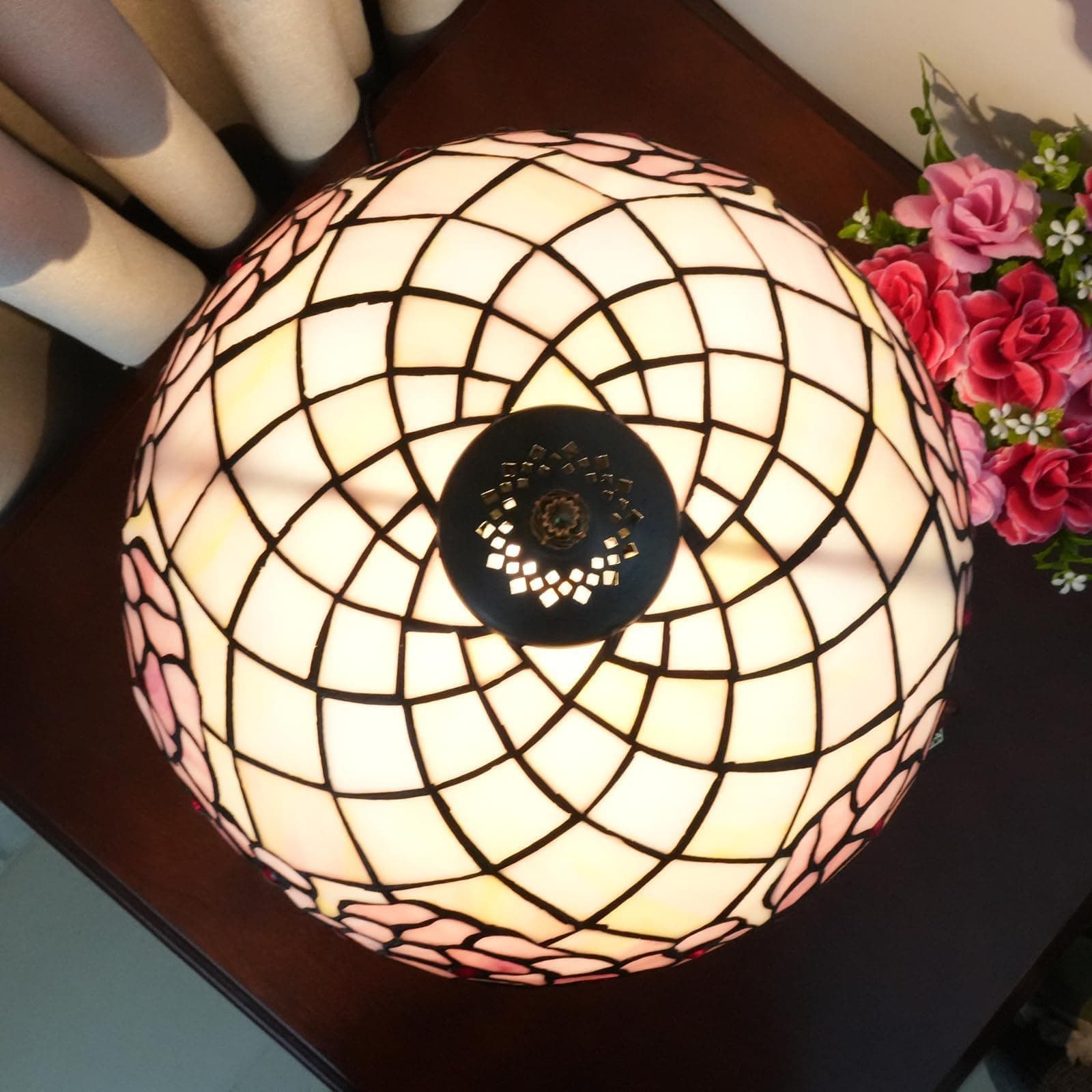 Tiffany Lampshade, Bedside Lamp, Stained Glass for Bedroom, Dorm, Living Room and Kitchen, Cute Home Aesthetic Decoration Gift, Cherry Blossom thumbnail 9