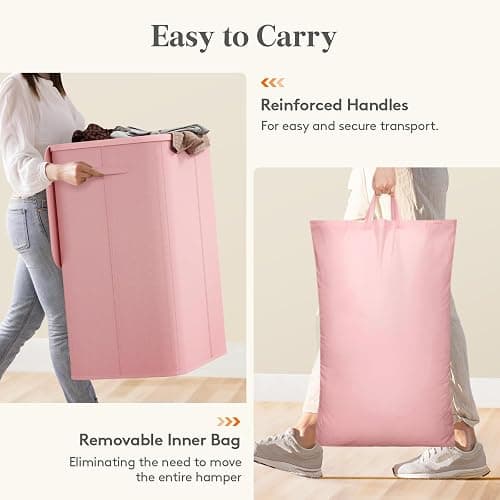 Lifewit 185L 3 Section Laundry Hamper with Lid, Laundry Basket, Pink | Large Foldable Laundry Sorter with 3 Removable Bags, Tall Clothes Hamper for Bedroom and Bathroom thumbnail 6