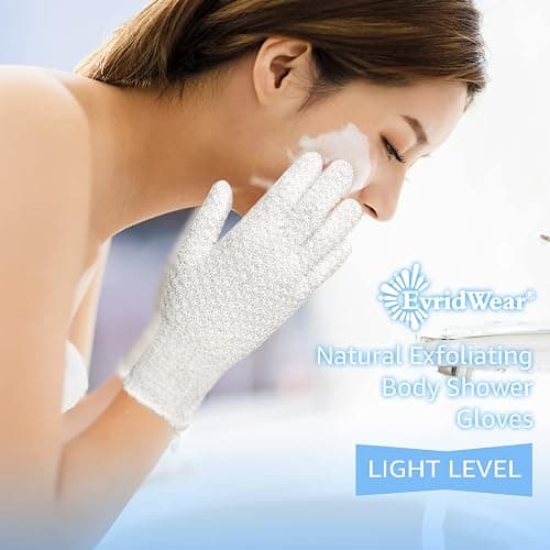 Evridwear Exfoliating Dual Texture Bath Gloves for Shower, Spa, Massage and Body Scrubs, Dead Skin Cell Remover, Gloves with Hanging Loop (1 Pair Light) thumbnail 3