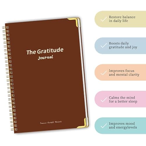Gratitude Journal Cardboard Cover,Vivid Colorful Layout Design for Women,Men,Teens, 5 Miunte Daily Gratitude Journal with Prompts for More Happiness, Mindfulness & Reflection,Spiral Bindding (Brown) thumbnail 6