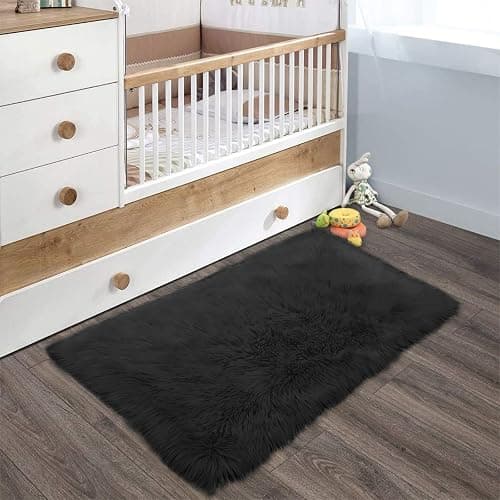Latepis Black Fur Rug for Bedroom Throw Rugs 2x3 Faux Sheepskin Rug Washable Fluffy Shag Rugs Carpet for Cushion Pet Mat Room Décor Rectangle thumbnail 7