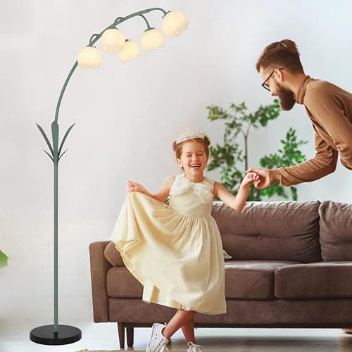 HMVPL Arc Floor Lamp for Living Room, Flower Floor Lamp with 5 G9 LED Bulbs, Foot Switch, Green Floral Standing Lamp with Acrylic Shade, Curved Tall Lamp for Living Room Bedroom Corner Kids Reading thumbnail 9
