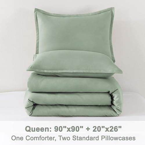 Litanika Queen Comforter Set Sage Green, 3 Pieces Lightweight Comforters Queen Size Solid Bedding Comforters Sets, Down Alternative Comforter Bed Set Quilt Blanket thumbnail 8