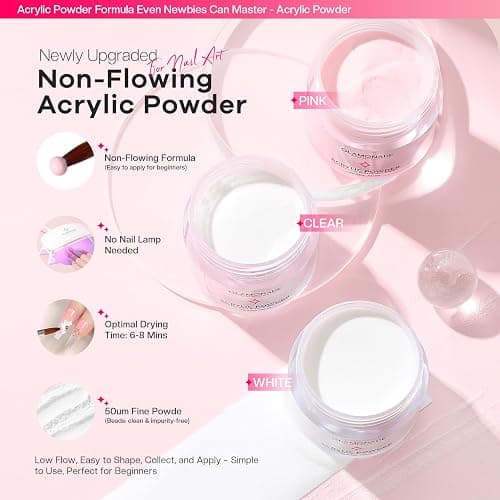 Glamonade Acrylic Nail Kit for Beginners: Professional Nail Set with Drill Acrylic Powder Gel Polish Nail Stamp for Home Starter Practice & DIY Manicure thumbnail 4