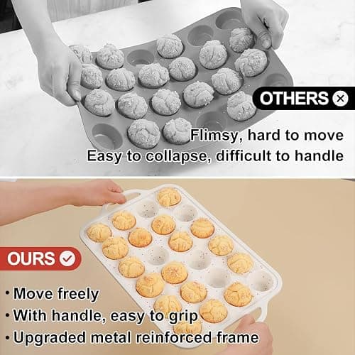 CAKETIME Mini Muffin Pan, Metal Reinforced Frame Mini Cupcake Pans 24 Cups Nonstick Muffin Silicone Molds with Handle for Baking Muffins, Cupcakes, Egg Bites 2 Pack thumbnail 4