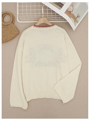Verdusa Women's Crab Print Oversized Sweaters Y2K Drop Shoulder Pullover Knit Tops thumbnail 3