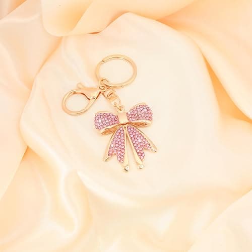 Vancy Utopia Sparkly Gold Plated Color Rhinestone Bow Keychains for Women,Charms for Key Purse Handbags Backpacks thumbnail 4