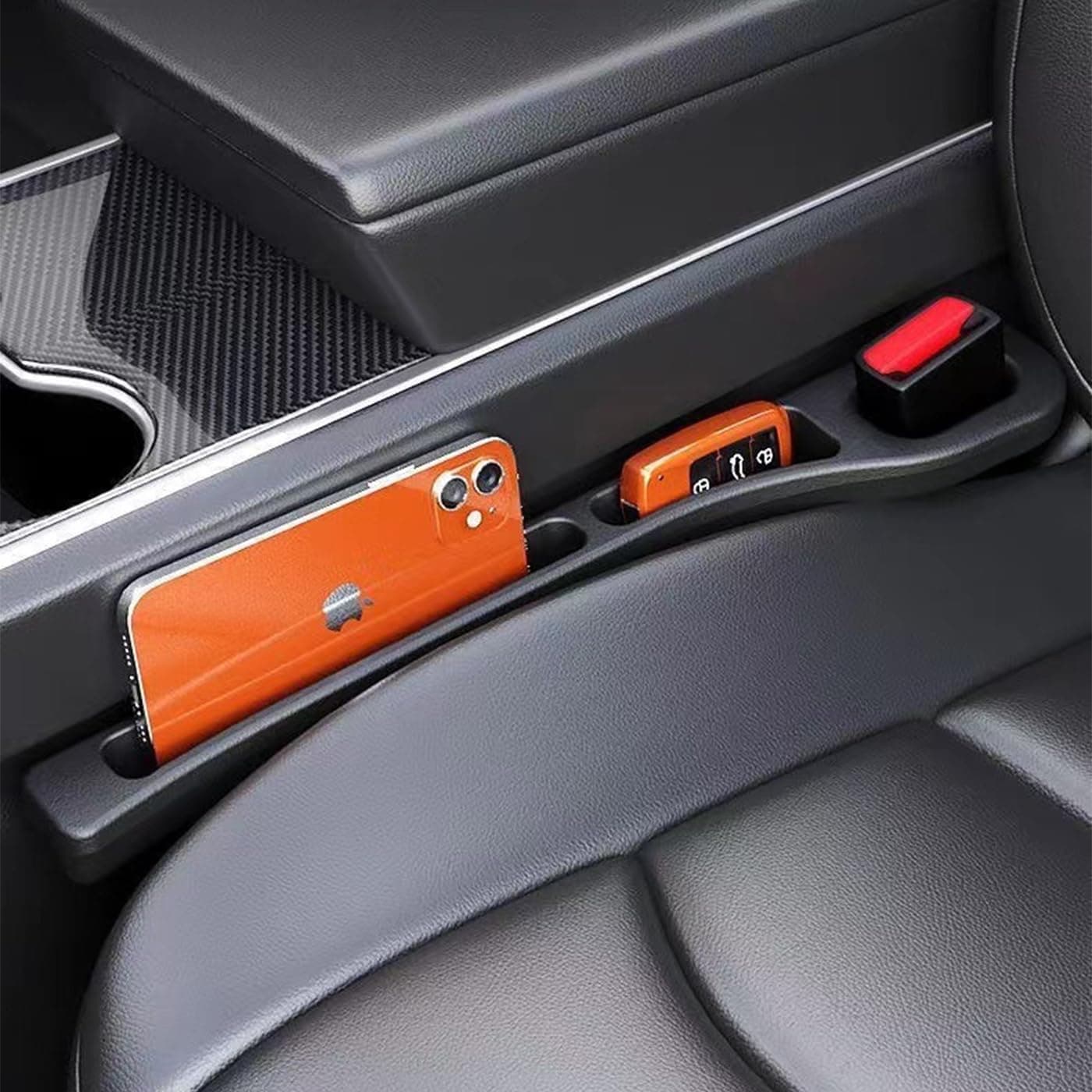 Car Seat Gap Filler of 2, Soft Foam Multifunctional Seat Side Gap Filler with Phone Holder Organizer Fill The Gap Between Seat and Console Stop Things from Dropping Drop Blocker (Black) thumbnail 2