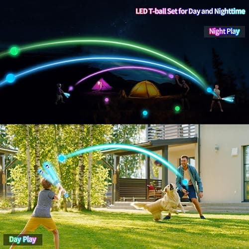 Leshein LED Tball Set for Toddlers 3-5, 5-8, Light up Tee Ball Set for Toddlers, Glow in The Dark T Ball Sets for Kids 3-5, Kids Outdoor Toys Sports Toys, Baseball Toys Gifts for Boys Girls (Blue) - Blue thumbnail 3