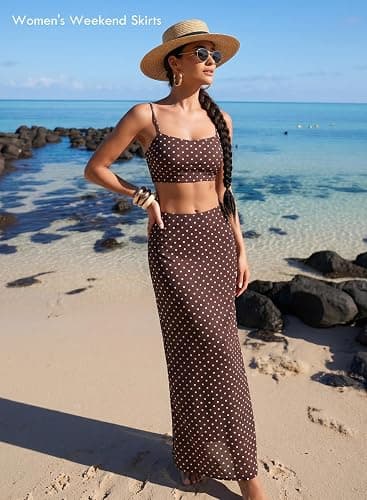 BLENCOT Womens High Waisted Long Mesh Polka Dot Maxi Skirt | Fashion Printed, Elastic Waist,A-Line Flowy Maxi Skirts with Lining, Ideal for Work,Night Out,Beach Vacation & Daily Wear thumbnail 5