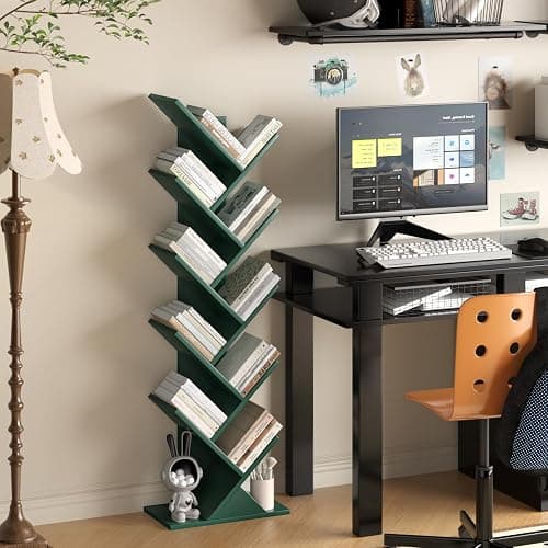 SHEEPAM 10 Tier Tree Book Shelf, Floor Standing Wood Bookshelf for Narrow Space, Storage Organizer Bookshelves for Books/CDs/Magazine, Bookcase with Shelves for Home Office, Living Room thumbnail 7