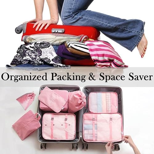 8 Pieces Mesh Packing Cubes for Travel, Luggage Packing Organizers Bags Set, Travel Essentials Suitcases Accessories with Laundry Bag, Storage Shoe Bag, Clothing Underwear Bag (Pink, 8 set) thumbnail 2