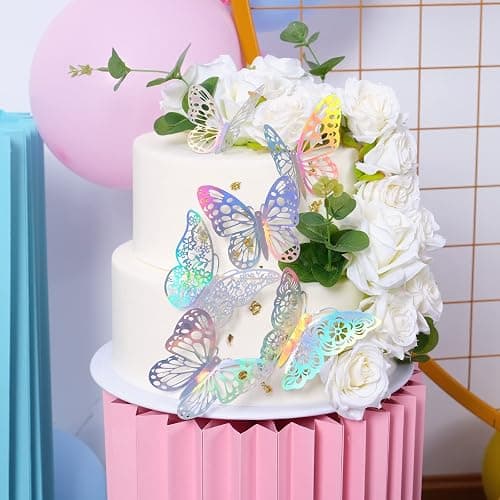 SAOROPEB 3D Wall Decor, 72 Pcs 3 Sizes 3 Styles, Removable Butterfly Stickers for Room Decor, Party Balloons, Cake Decoration, Laser thumbnail 3