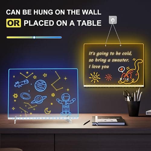 Led Drawing Board for Kids, LED Note Board with Colors,Doodle Glow Drawing Boards, 13.7"X10" 6 Modes & 8 Colors, Light Up Drawing Pad with Battery Box for Home/Office/Decor thumbnail 7