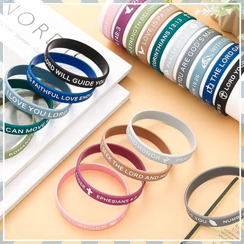 Minatee 60 Pcs Bible Verse Christian Bracelets Bulk, Classic Colors | Motivational Christian Rubber Bracelets, Jesus Silicone Wristbands Inspirational Gifts for Men Women, Inspirational Gifts thumbnail 5