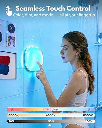 IP65 Waterproof Rechargeable Shower Light – 6″ 300LM Bright Shower Lamp, 16 Colors Mood Lighting with Touch & Remote Control, Magnetic Wireless Ceiling/Wall Light for Inside Shower, Bathroom, Bathtub thumbnail 5