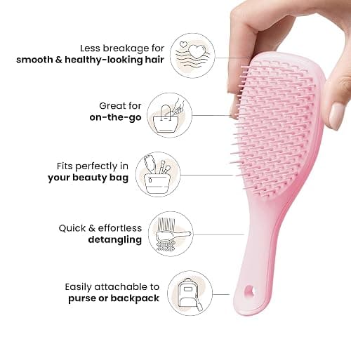 Tangle Teezer Mini Ultimate Detangler - For Wet & Dry Hair - Detangling Brush for All Hair Types - Perfect Brush For Kids & Travel - Millenial Pink thumbnail 4