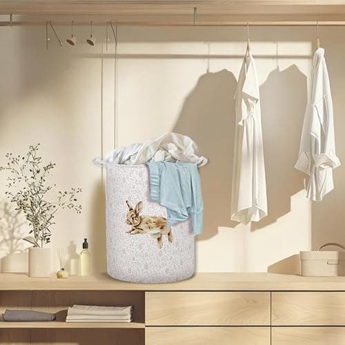 TAZSWDMM Pink Floral Bunny Laundry Basket Hamper, Bunny Nursery Decor, Pastel Wildflower Rabbit Foldable Clothes Toys Books Storage Box Bins Baskets Organizer for Girls Kids Bedroom Bathroom thumbnail 7