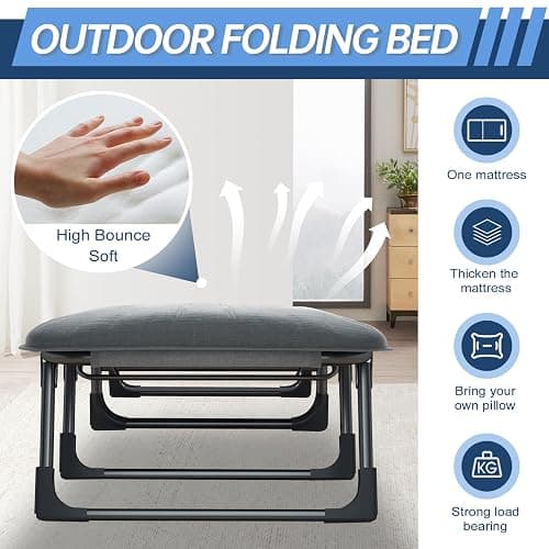 BSISHL Camping Cot with Mattress,No Assembly Required Heavy Duty Folding Camping Cot for Adults,450 Lbs Capacity Adjustable Portable Bed for Indoor,Outdoor&Patio Use (L''70in) thumbnail 7