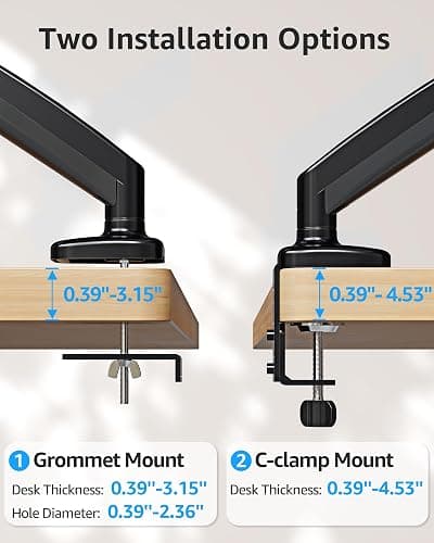MOUNTUP Single Monitor Desk Mount Holds Screen up to 32 inch, Adjustable Gas Spring Monitor Arm, Computer Monitors Stand with Clamp/Grommet Mounting Base, VESA Mounts Fit 4.4-17.6lbs Computer, Black thumbnail 6