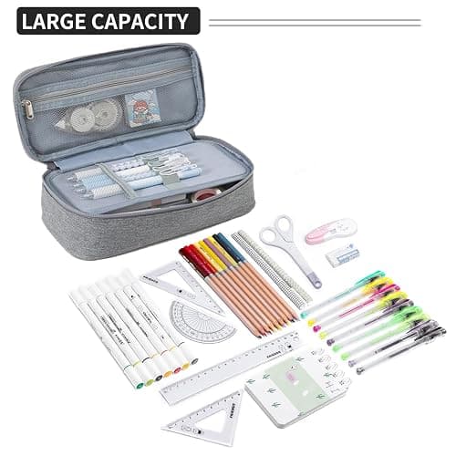 Large Capacity Pencil Case, Big Pencil Pouch with Durable Zipper,Extra Big Pencil Bag Organizer,Cute Pencil Case Aesthetic Pen Pouch Bag for Office Art (Grey) thumbnail 3