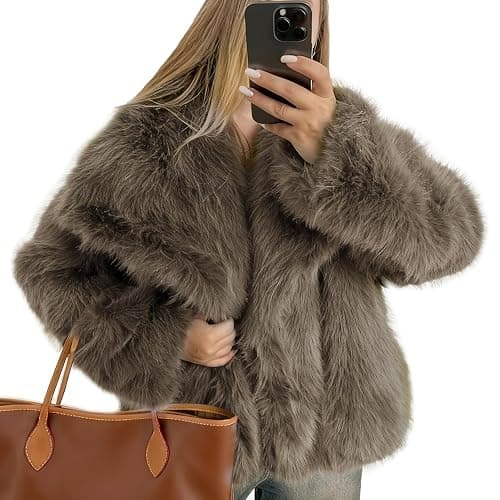 Flygo Women's Faux Fur Coat Fluffy Faux Fur Jacket Long Sleeve Lapel Furry Winter Jackets Shaggy Parka Short Coat - Image 1