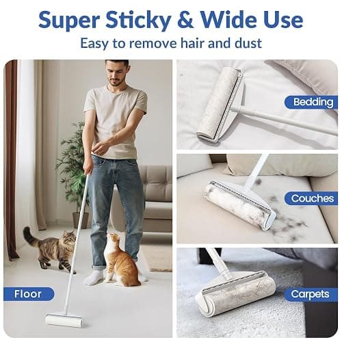 Large Lint Rollers for Carpet: Sticky Rollers for Floor DELOMO 9.45 in with 3 Extendable Handle, Long Handle Sticky Mop for Cleaning Carpets, Cars, Bedding, Couches, and Pet Hair - for Pet Homes thumbnail 4