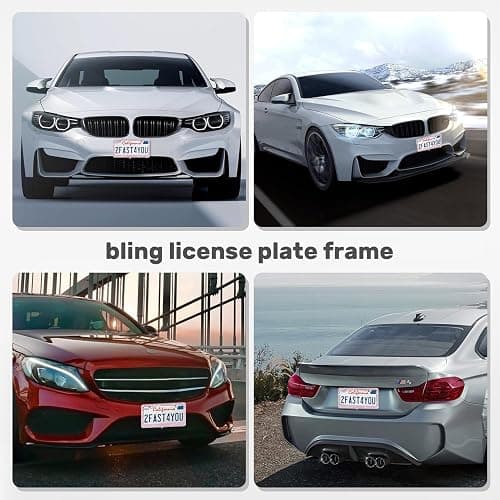 2 Pack License Plate Frames for Women, Sparkly Rhinestone Diamond Car Accessories with Glitter Crystal Caps (Pink (2PCS)) thumbnail 3