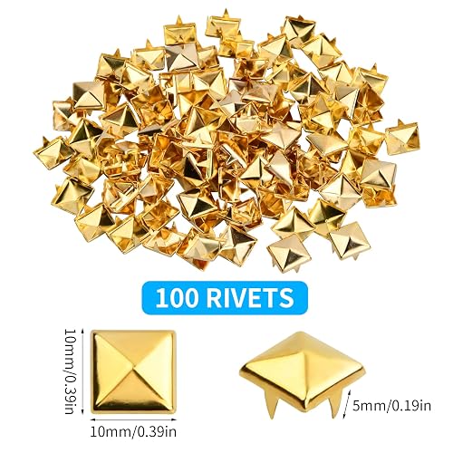 Hoxfly 100Pcs Square Rivets, 10 mm Four Jaw Square Spike Studs, DIY Leathercraft Spike Rivets, Metal Pyramid Rivet Studs for Leather Clothing Shoes Bracelets Handbags DIY Punk Rock Jewelry (Gun Black) thumbnail 2