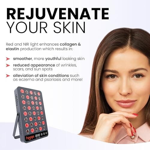 Hooga Red Light Therapy Panel, 660nm Red & 850nm Near Infrared LED Light with Timer and Built-in Stand, 60 High-Efficiency Low-Level LEDs (<5 mW), Flicker-Free Wellness and Recovery Device – HG200 thumbnail 4