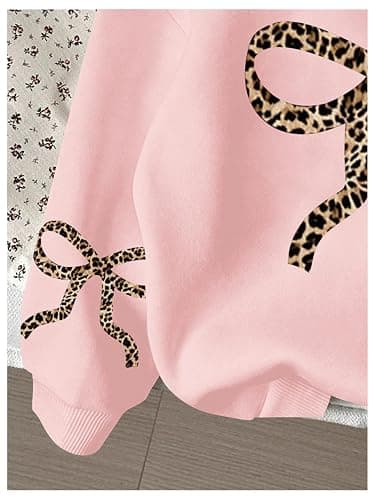 RoseSeek Girl's Bow Cheetah Leopard Hoodies Long Sleeve Pullover Tops Preppy Cute Sweatshirts Hoodies thumbnail 3