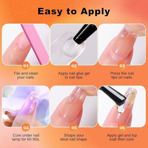 QZQETET Solid Nail Glue Gel 2PCS - Lamp Curing Nail Adhesive for Press On & Acrylic Nails, Clear U V/LED Nail Glue for 3D Nail Art & Chrome Powder & Rhinestone, Long Lasting Professional Salon thumbnail 6