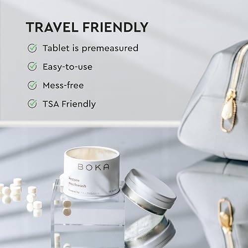 Boka Travel Size Mouthwash Tablets - Hydroxyapatite, Fluoride Free & Alcohol Free - Chewable Tablets to Freshen Breath, Kill Odor Quickly - (90 Pcs, Mint) thumbnail 4