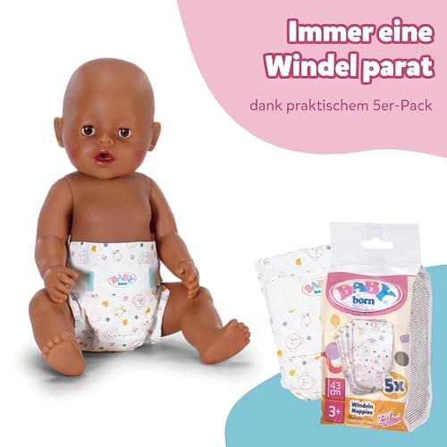 BABY born 5 Puppenwindeln - Mit süßem Print & Klebestreifen - Hochwertiges Puppenzubehör - Zubehör geeignet für Puppen der Größe 43 cm, Rose thumbnail 4