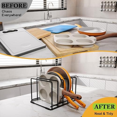 WUGEUSCH Kitchen Pan Organizer and Pot Rack, 5-Slot Steel Holder for Thin Pans, Baking Trays, and Cutting Boards - Space-Saving Storage thumbnail 7